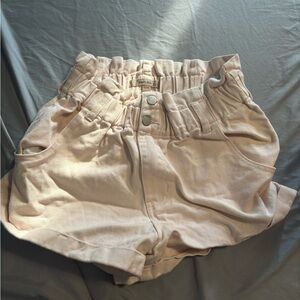 Harlow High-Waist Paperbag Shorts — Light Pink